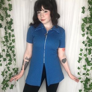 Polka dot vintage zip up collared tunic!